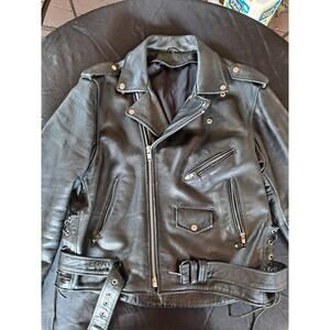 Old Leather biker jacket - Size 44- 6 pocket - heavy & warm - Made in Pakistan